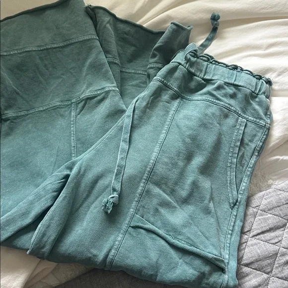 EUC Three Bird Nest crop green wide leg boho beach pants size m Cotton whimsy - Picture 3 of 6